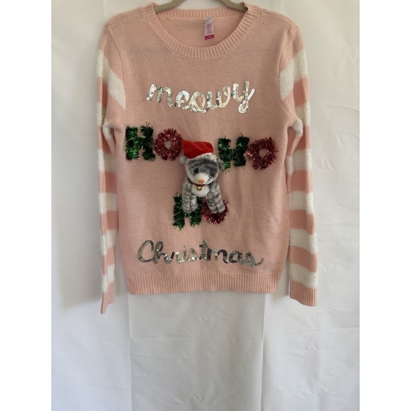 NOBO Ugly Christmas Sweater Womens Naughty Cat Pink Size Large - Picture 1 of 8